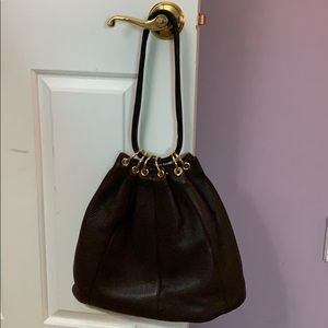 TRINA TURK side zip brown leather shoulder bag